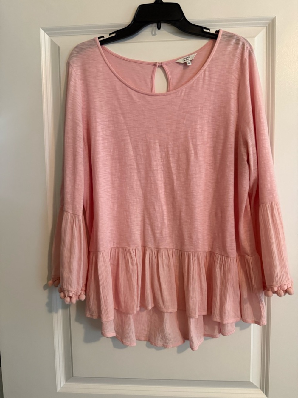 crown & ivy Light Pink Peplum Ruffle Sleeve Tunic